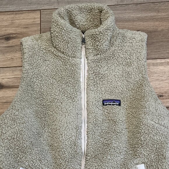 Women's Patagonia Los Gatos Vest SZ Large Tan Full Zip Sherpa Fleece Pockets - Picture 2 of 11